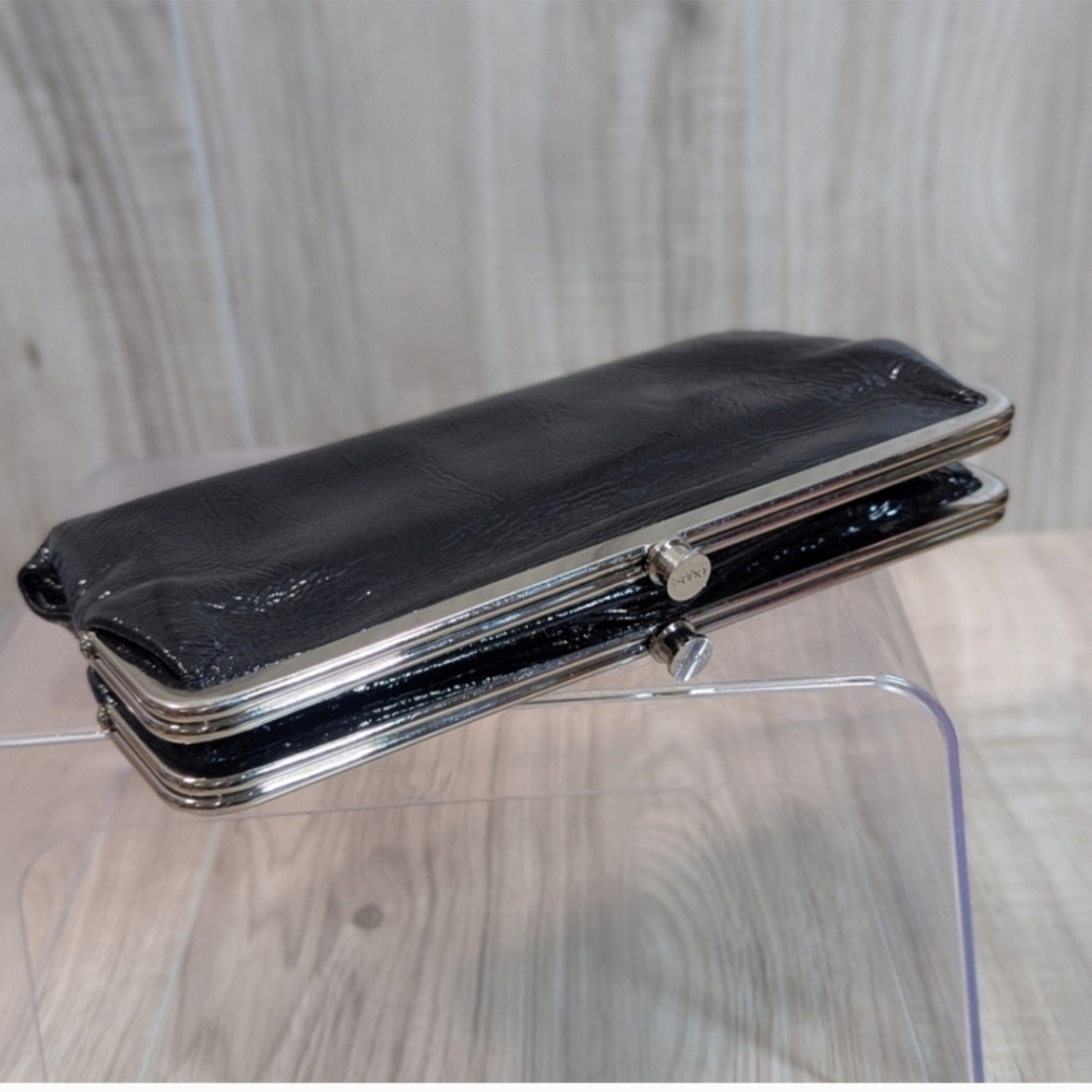 Women's HOBO "Lauren" Wallet Clutch Purse Black Patent Leather - Picture 6 of 13
